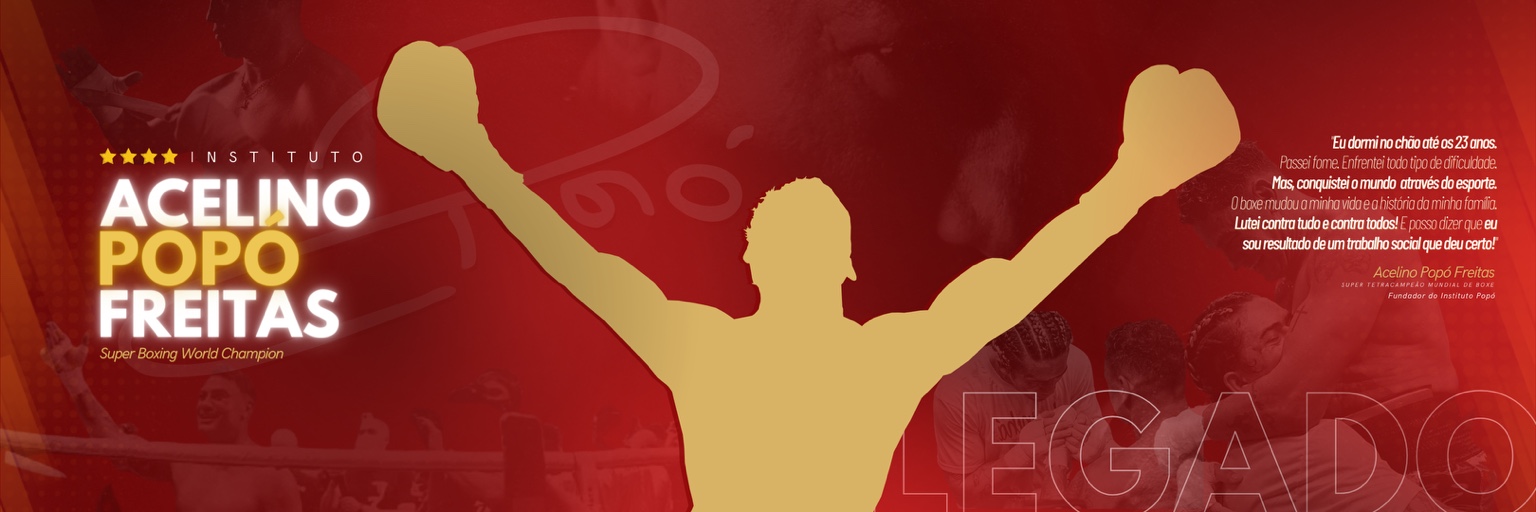 Arte original Legado do Instituto Popó, com retratos e silhueta do campeão